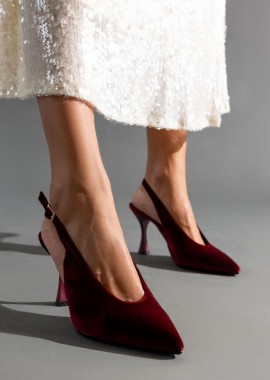 TFP - TFP Μυτερές Βελούδινες Γόβες Slingback - 802 (velvet) - Μπορντό