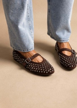 BOTEGGA 22 - BOTEGGA 22 Mary Jane Ballet Flats Rhinestone - RY108 - Brown Suede