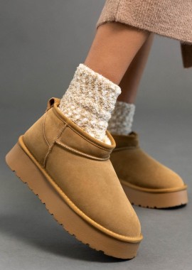 Cat Walk - Cat Walk Leather Ankle Boots Faux Fur - W23Q22084 - Camel