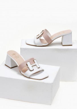 Mariella Fabiani - Mariella Fabiani Δερμάτινα Mules με Διχρωμία - 2491/5 - Λευκό/Nude