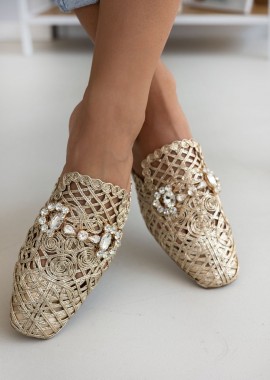 ERYNN - ERYNN Straw Mules Closed Toe - GG-34 - Light Gold