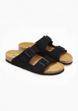Plakton - Plakton Δερμάτινα ανατομικά σανδάλια - 180010 (nubuck 2) - Μαύρο