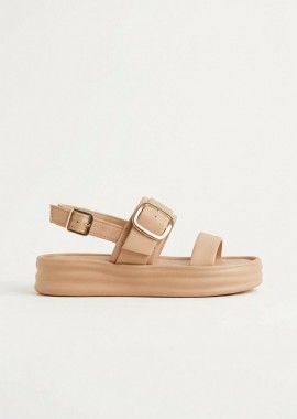 ERYNN - ERYNN Σατέν Flatform Σανδάλια με αγκράφα - LS-623 - Beige Satin