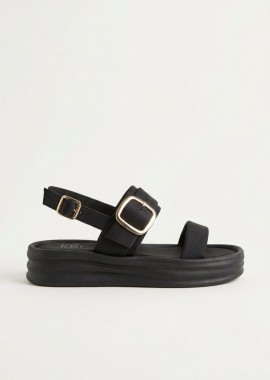 ERYNN - ERYNN Σατέν Flatform Σανδάλια με αγκράφα - LS-623 - Black Satin