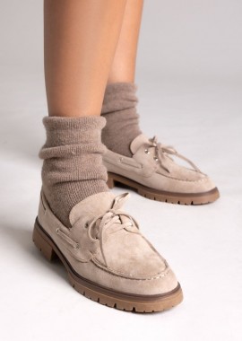 Ideal shoes - Ideal shoes Μοκασίνια με κορδόνια - 9727 - Taupe Σουέτ