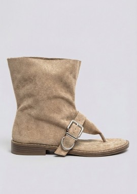 Ideal shoes - Ideal shoes Thong Ankle Boots - 2850 - Taupe Suede