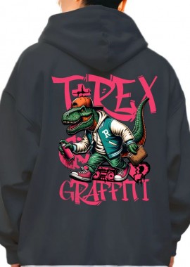 Pop Culture - Hoodie T-Rex Urban Hip-Hop Star Y2K Graffiti Streetwear Pop Culture Black