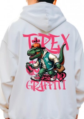 Pop Culture - Hoodie T-Rex Urban Hip-Hop Star Y2K Graffiti Streetwear Pop Culture White