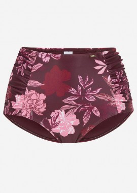 - Ψηλόμεσο floral bikini slip σε μπορντώ χρώμα