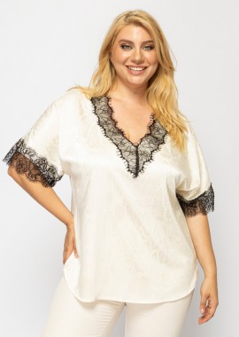 - Μπλούζα V snake print με δαντέλα