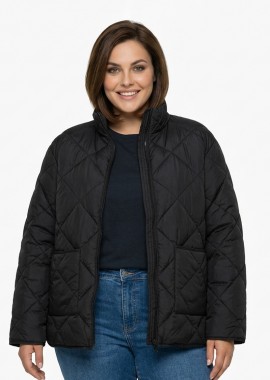 - Μπουφάν ελαφρύ plus size καπιτονέ σε μαύρο χρώμα