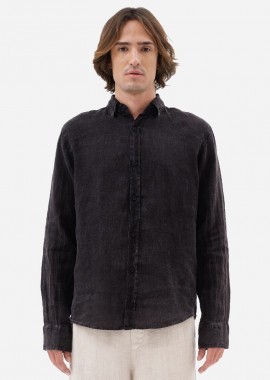 Dirty Laundry - Dirty Laundry Ανδρικό Λινό Πουκάμισο DLMS000134 Μαύρο