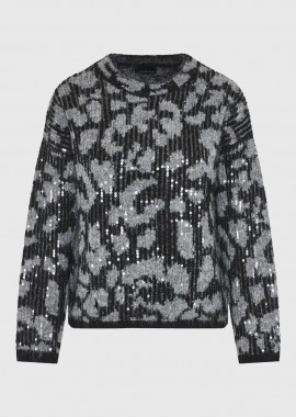 Funky Buddha - Funky Buddha Γυναικείο Πλεκτό Πουλόβερ με λεοπάρ σχέδιο FBL012-136-09 Μαύρο