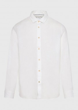 Funky Buddha - Funky Buddha Ανδρικό Garment Dyed Λινό Πουκάμισο FBM011-001-05 Λευκό