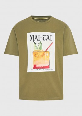 Funky Buddha - Funky Buddha Ανδρικό Relaxed fit t-shirt με photographic τύπωμα FBM011-066-04 Λαδί