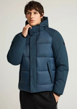 Funky Buddha - Funky Buddha Ανδρικό puffer μπουφάν με κουκούλα FBM012-032-01 Μπλέ