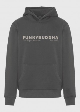 Funky Buddha - Funky Buddha Ανδρικό Φούτερ με κουκούλα και τύπωμα στο στήθος FBM012-074-06 Σκούρο Γκρί