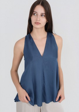 Philosophy - Philosophy Satin Fine Ecovero V Neck Top BL12034 Μπλέ