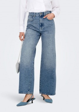 Only - Only Hope Γυναίκειο Rhinestones Wide Leg Jeans 15347097 Ανοιχτό Μπλέ