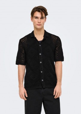 Only and Sons - Only and Sons Kolmar Ανδρικό Regular Koντομάνικο Πουκάμισο 22034030 Μαύρο