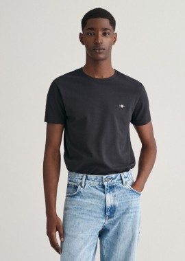 Gant - Gant Ανδρικό Pique Slim Fit Κοντομάνικο T-Shirt 2013033 Μαύρο