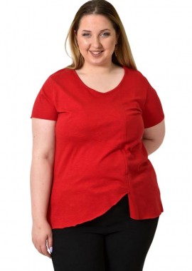 First Woman - Ασύμμετρο Κοντομάνικο Μπλουζάκι Κόκκινο 24384