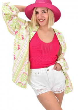 Potre OR - Γυναικείο boho πανωφόρι oversized Φούξια 19470