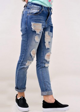Potre OR - Τζιν basic με σκισίματα Μπλε Τζιν 967