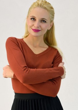 Potre OR - Λεπτή πλεκτή μπλούζα με V λαιμόκοψη Κεραμιδί 1822