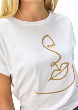 First Woman - T-shirt με τύπωμα πρόσωπο Λευκό 8097