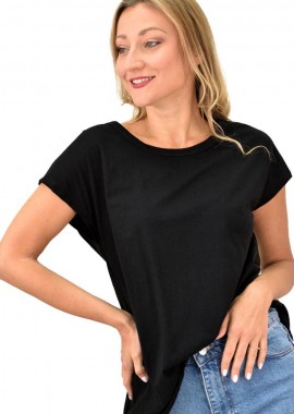 First Woman - Γυναικεία μπλούζα με στρογγυλή ανοιχτή λαιμόκομψη Μαύρο 9915