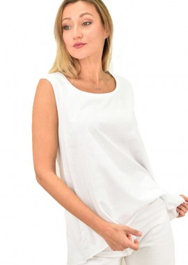 First Woman - Γυναικεία μπλούζα αμάνικη ασύμμετρη με στρογγυλή λαιμόκοψη Λευκό 10704