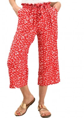 First Woman - Γυναικεία παντελόνα ζιπ κιλότ με ζώνη Κόκκινο 12146