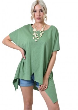 First Woman - Ασύμμετρο κοντομάνικο μπλουζάκι με εμπρόσθιο άνοιγμα Φυστικί 24574