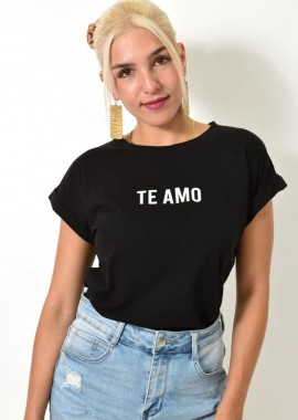 First Woman - T-shirt με τύπωμα TE AMO Μαύρο 25598