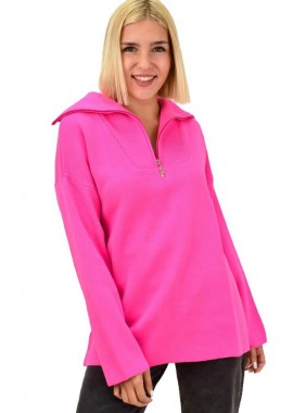 Potre OR - Πλεκτό πουλόβερ με φερμουάρ Φούξια 17709