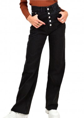 Potre OR - Tζιν παντελόνι straight με κουμπία μαύρο Μαύρο 12891