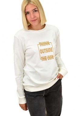 First Woman - Μπλούζα φούτερ THINK OUTSIDE THE BOX Λευκό 17515
