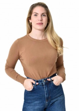 Potre OR - Πλεκτή Μπλούζα Ζέρσεϊ με Στρογγυλή Λαιμόκοψη Μπεζ 27307