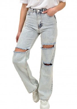 Potre OR - Τζιν σε ίσια γραμμή με σκισίματα Μπλε Τζιν 10257