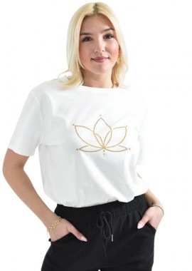Potre OR - Γυναικείο T-shirt με χρυσό τύπωμα νούφαρο Λευκό 26381