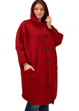 Potre OR - Γυναικείο παλτό μπουκλέ oversized Κόκκινο 19030