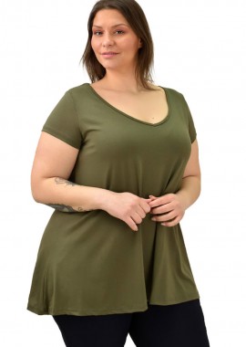 First Woman - Γυναικεία μπλούζα μονόχρωμη oversized Λαδί 19105