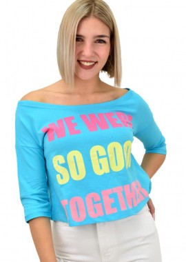 Potre OR - Γυναικείο ανοιξιάτικο φούτερ τοπ με στάμπα Γαλάζιο 11076