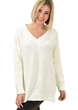 Potre OR - Γυναικείο πλεκτό με V λαιμόκομψη Λευκό 18674