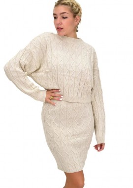 Potre OR - Γυναικείο πλεκτό σετ με σχέδιο πλεξούδες Εκρού 22101