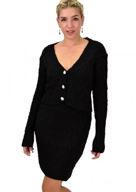 Potre OR - Γυναικείο πλεκτό σετ με σχέδιο πλεξούδες Μαύρο 22107