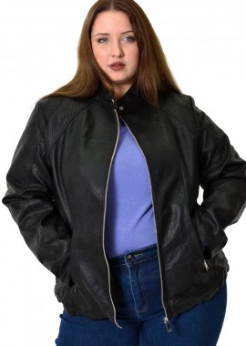 Potre OR - Γυναικείο Plus size δερματίνη μπουφάν Μαύρο 22808