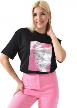 Potre OR - Γυναικείο T-shirt με μεταλιζέ σχέδιο Μαύρο 26272