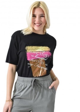 Potre OR - Γυναικείο T-shirt με μεταλιζέ σχέδιο Μαύρο 26430